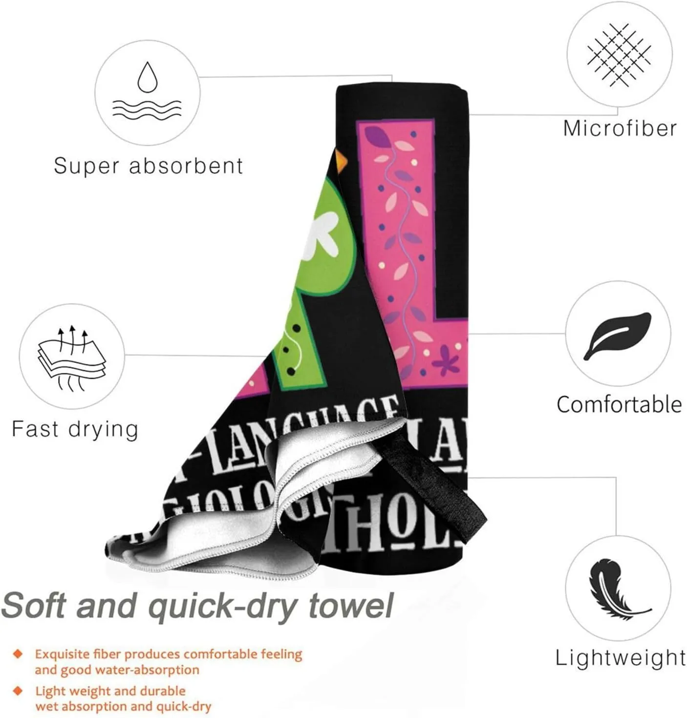 SLP Speech Language Pathologist Beach Towel Quick Dry Sand Free Lightweight Large 27.5"x55" with Travel Bag - Vacation Essentials Bath Towel for Pool, Summer