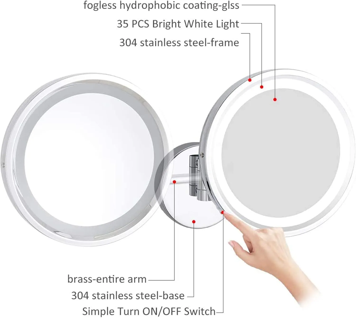 Smart Sensor Switch Makeup Mirror with Lights and Magnification, Chrome Led Wall Mounted Vanity Mirror, Extendable Shaving Mirror,USB,7X/USB/5*