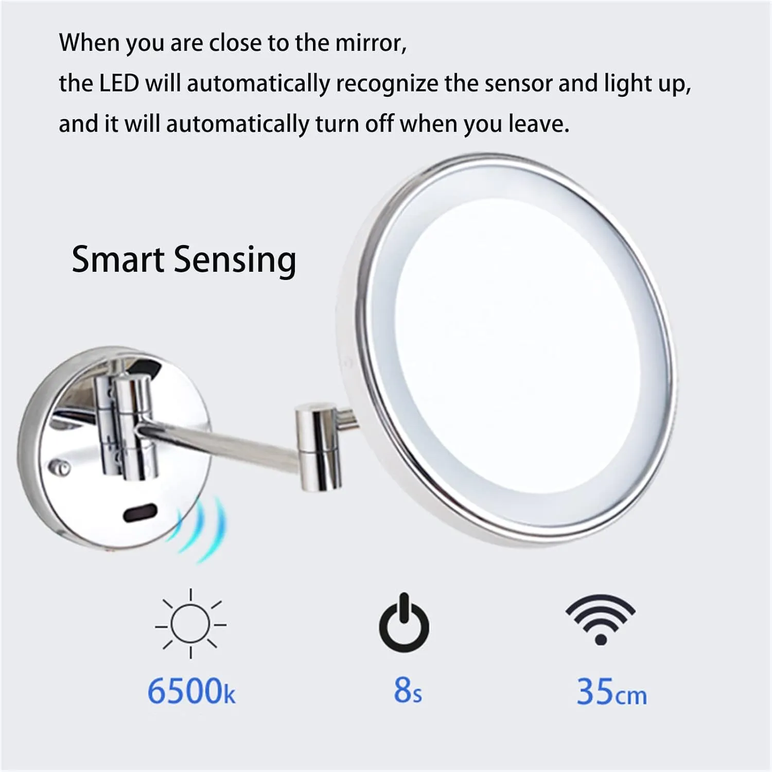 Smart Sensor Switch Makeup Mirror with Lights and Magnification, Chrome Led Wall Mounted Vanity Mirror, Extendable Shaving Mirror,USB,7X/USB/5*