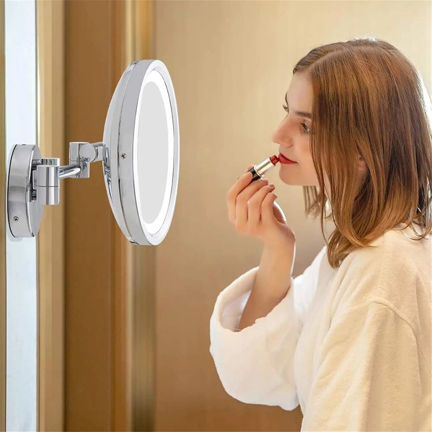 Smart Sensor Switch Makeup Mirror with Lights and Magnification, Chrome Led Wall Mounted Vanity Mirror, Extendable Shaving Mirror,USB,7X/USB/5*