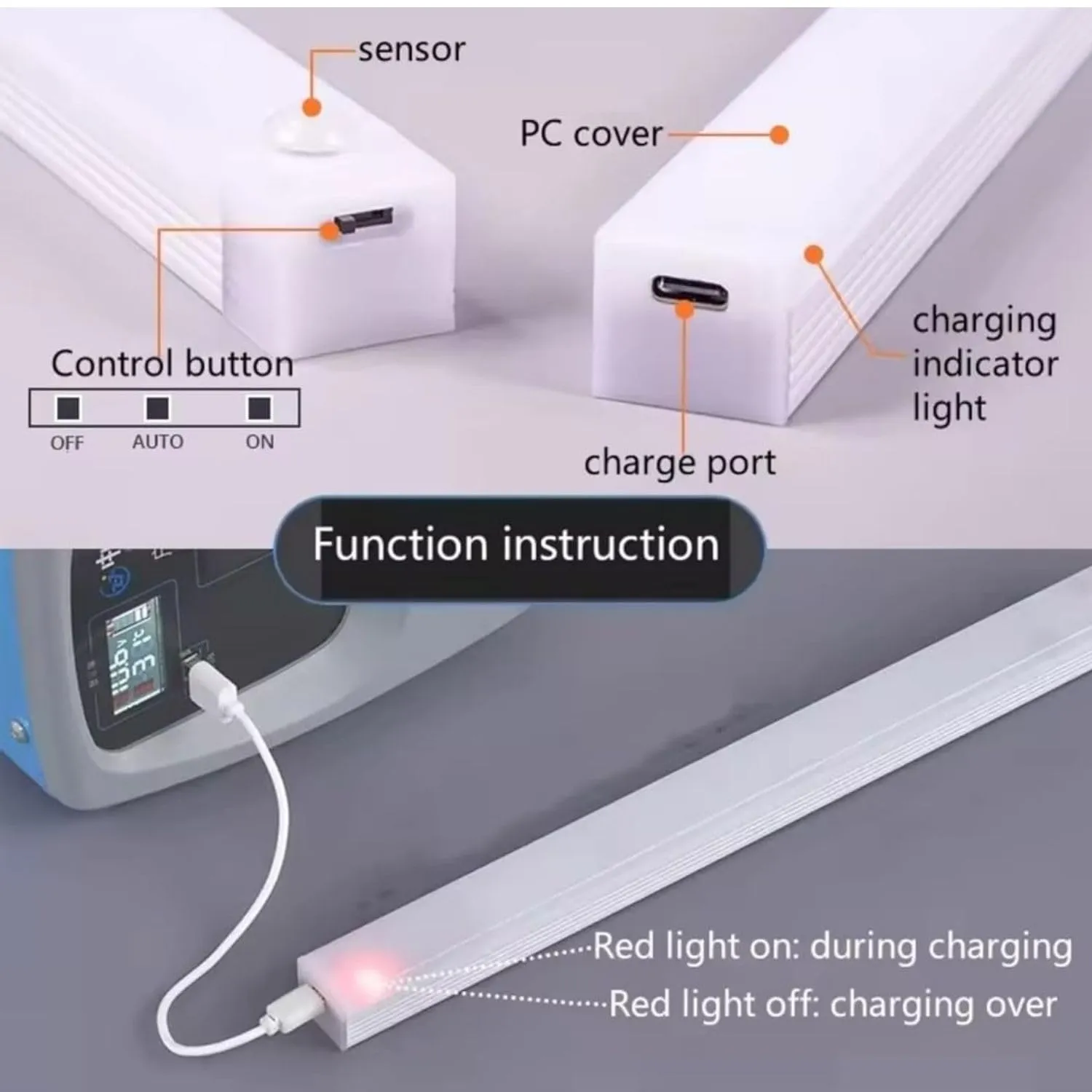 SNOOGG 12-Inch USB Rechargeable LED Motion Sensor Light - Human Body Activated Lighting for Showcases, Kitchen Wine Racks, Closets, Wardrobes, Staircase Illumination, Sensor LED Bar