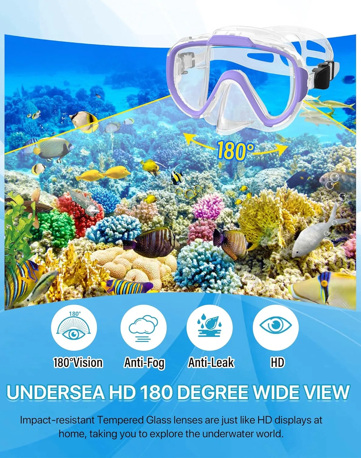 Snorkeling Gear for Adults Men Women,4 in 1 Snorkel Set with Panoramic View Diving Mask Anti-Fog Anti-Leak,Dry Top Snorkel,Fins and Travel Bag for Swimming,Snorkeling and Travel Diving