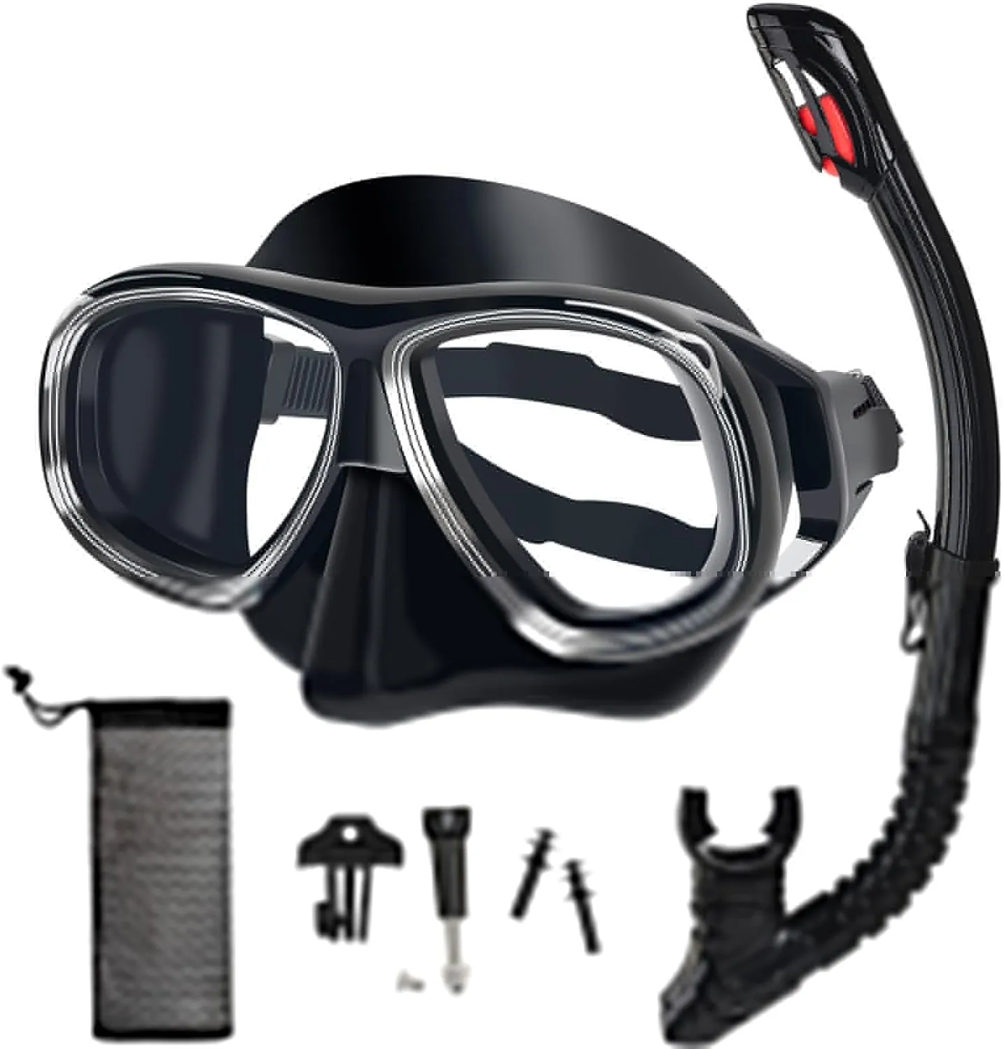Snorkeling Gear for Adults Youth, Nearsighted Anti-Fog Diving Mask & Silicone Dry Snorkel for Scuba Diving Spearfishing Freediving