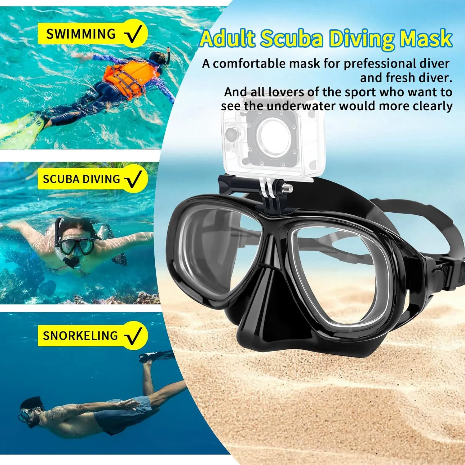 Snorkeling Gear for Adults Youth, Nearsighted Anti-Fog Diving Mask & Silicone Dry Snorkel for Scuba Diving Spearfishing Freediving