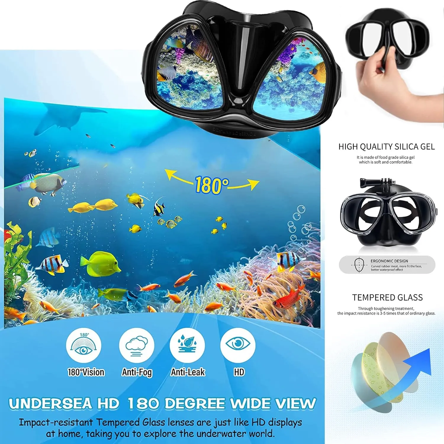 Snorkeling Gear for Adults Youth, Nearsighted Anti-Fog Diving Mask & Silicone Dry Snorkel for Scuba Diving Spearfishing Freediving