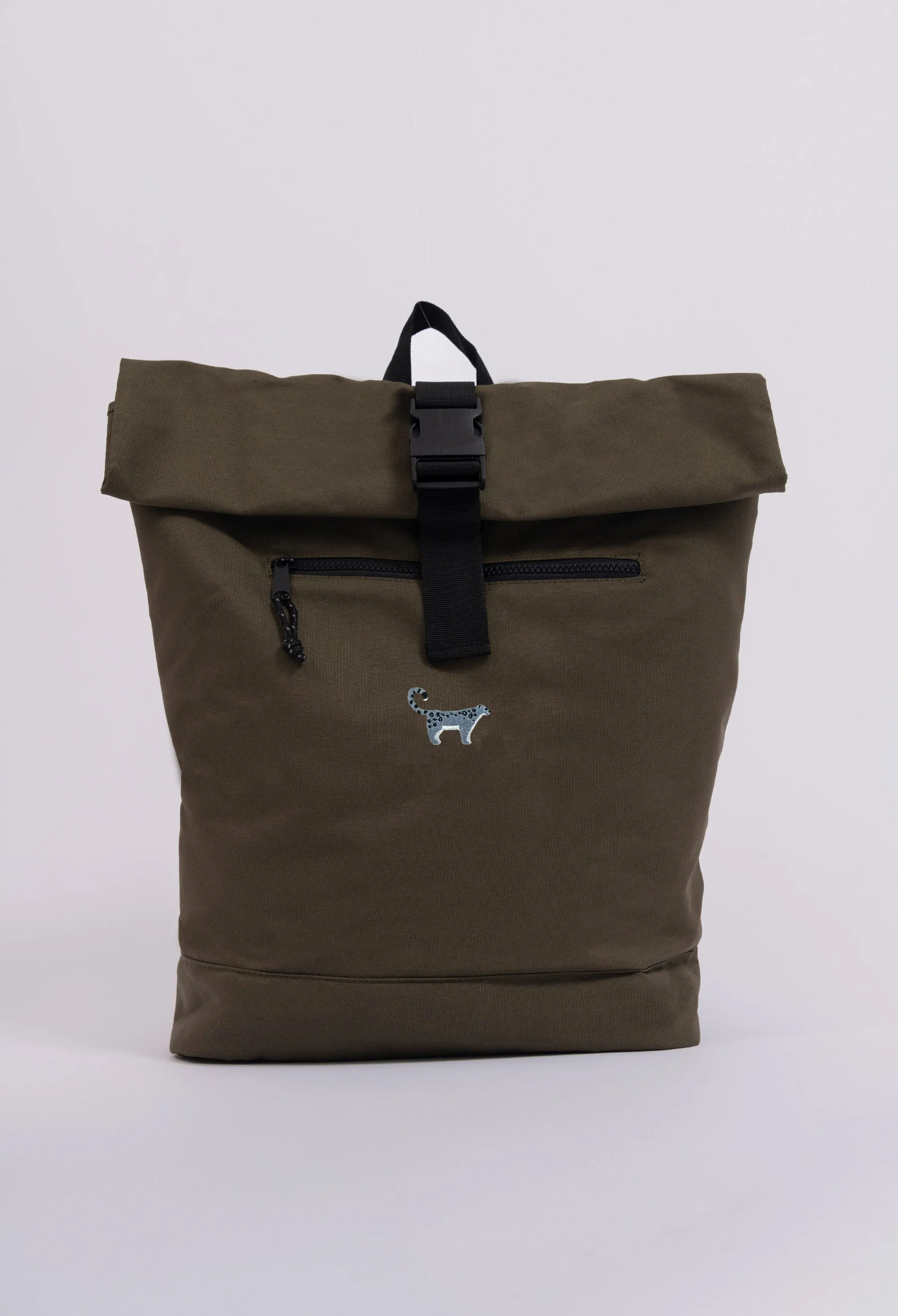 snow leopard recycled roll-top backpack