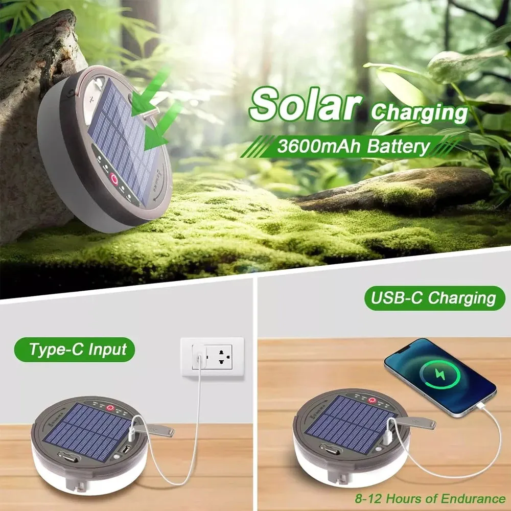 Solar Camping String Light RGB LED Tent Light with Hook and Flashlight for Outdoor Use