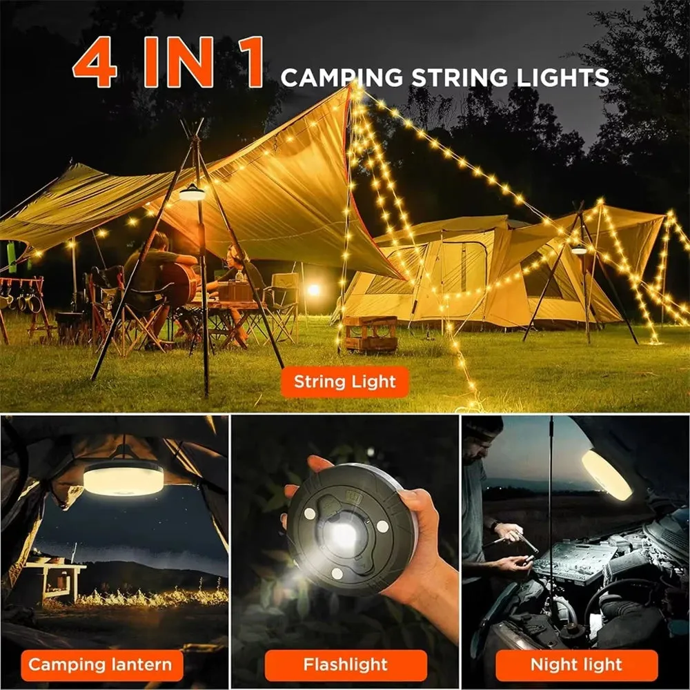 Solar Camping String Light RGB LED Tent Light with Hook and Flashlight for Outdoor Use
