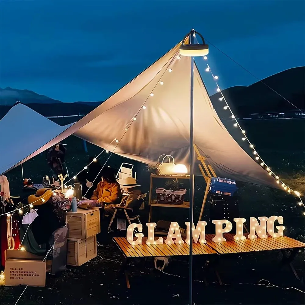 Solar Camping String Light RGB LED Tent Light with Hook and Flashlight for Outdoor Use