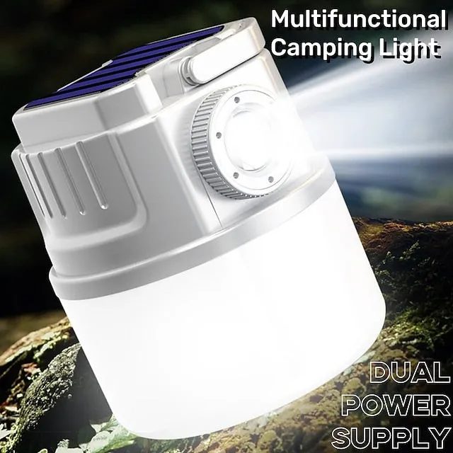 Solar LED Camping Light Tent Lamp USB Rechargeable Bulb Portable Lanterns Hang Flashlight Emergency Repairing Sensing Light