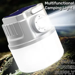 Solar LED Camping Light Tent Lamp USB Rechargeable Bulb Portable Lanterns Hang Flashlight Emergency Repairing Sensing Light