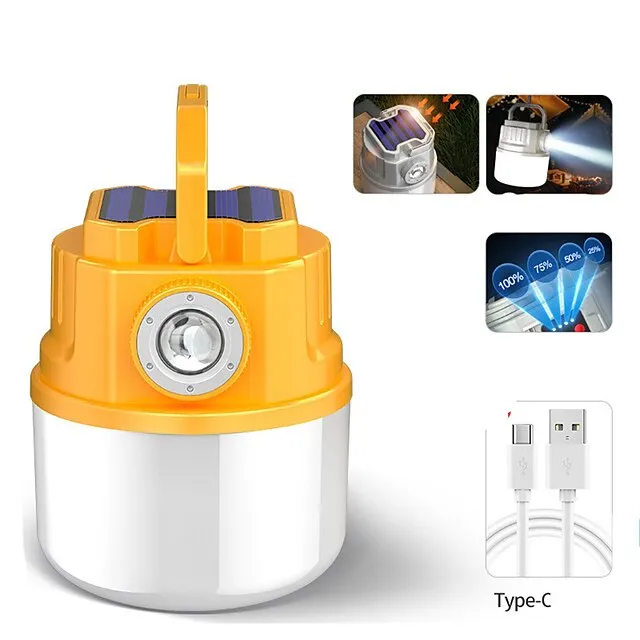 Solar LED Camping Light Tent Lamp USB Rechargeable Bulb Portable Lanterns Hang Flashlight Emergency Repairing Sensing Light