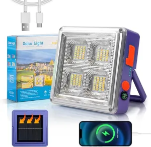 Solar Work Lights 4800mAh 4 Light Modes 10000 Lumen Waterproof USB Power Outages Solar Camping Lights with Hanging Clips for Outdoor Hiking Emergency Hurricane Car Repairing