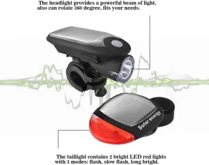 Solar/USB Rechargeable Bike Light Set, 240 Lumen Super Bright Headlight Front Lights and Back Rear LED, 4 Mode,Easy to Install Bike Lights,Road and Mountain Cycling Headlight Safety Flashlight