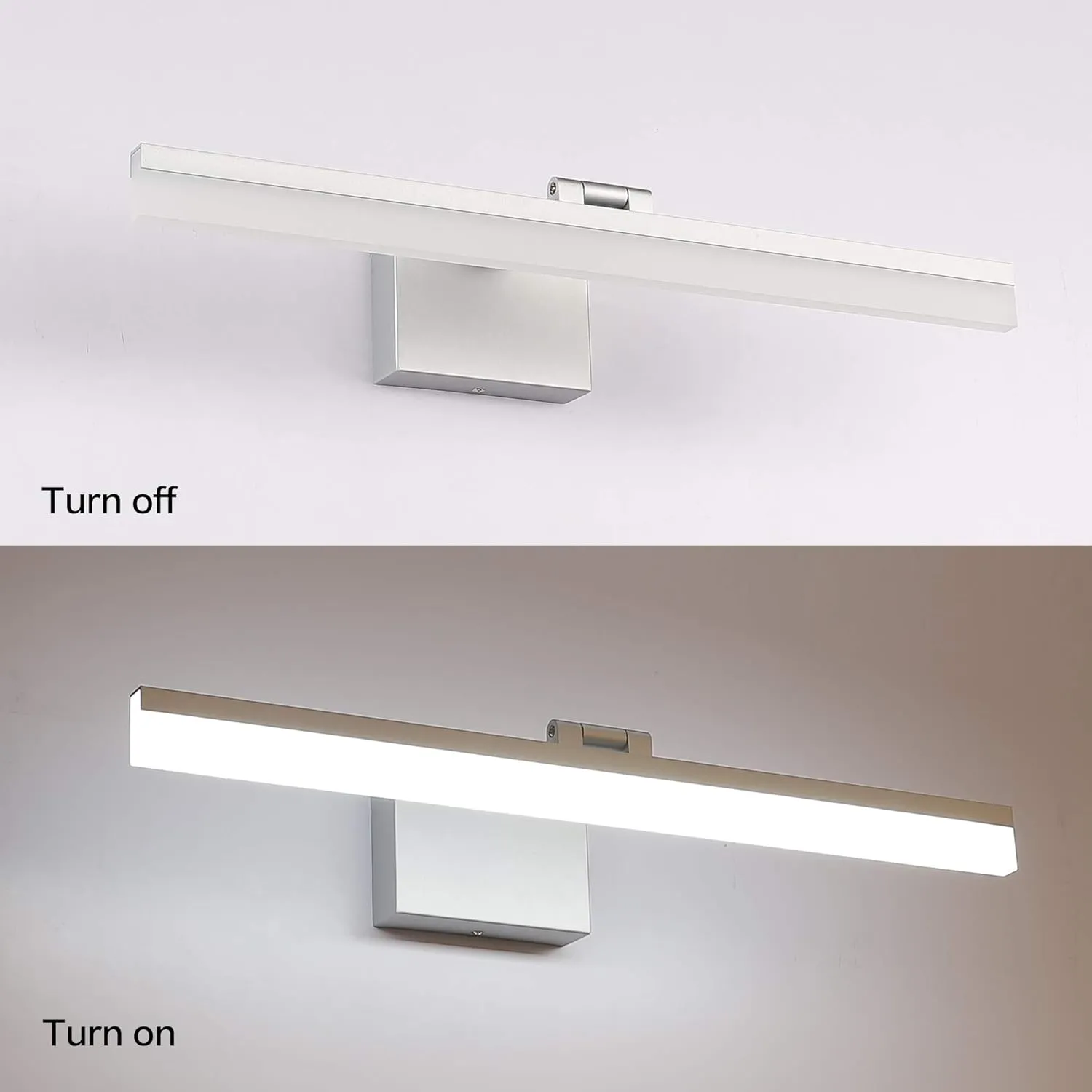 SOLFART Modern Dimmable Vanity Light Fixtures Silver Aluminum for Bathroom Wall Light 5500K LED Rotatable Light Bar