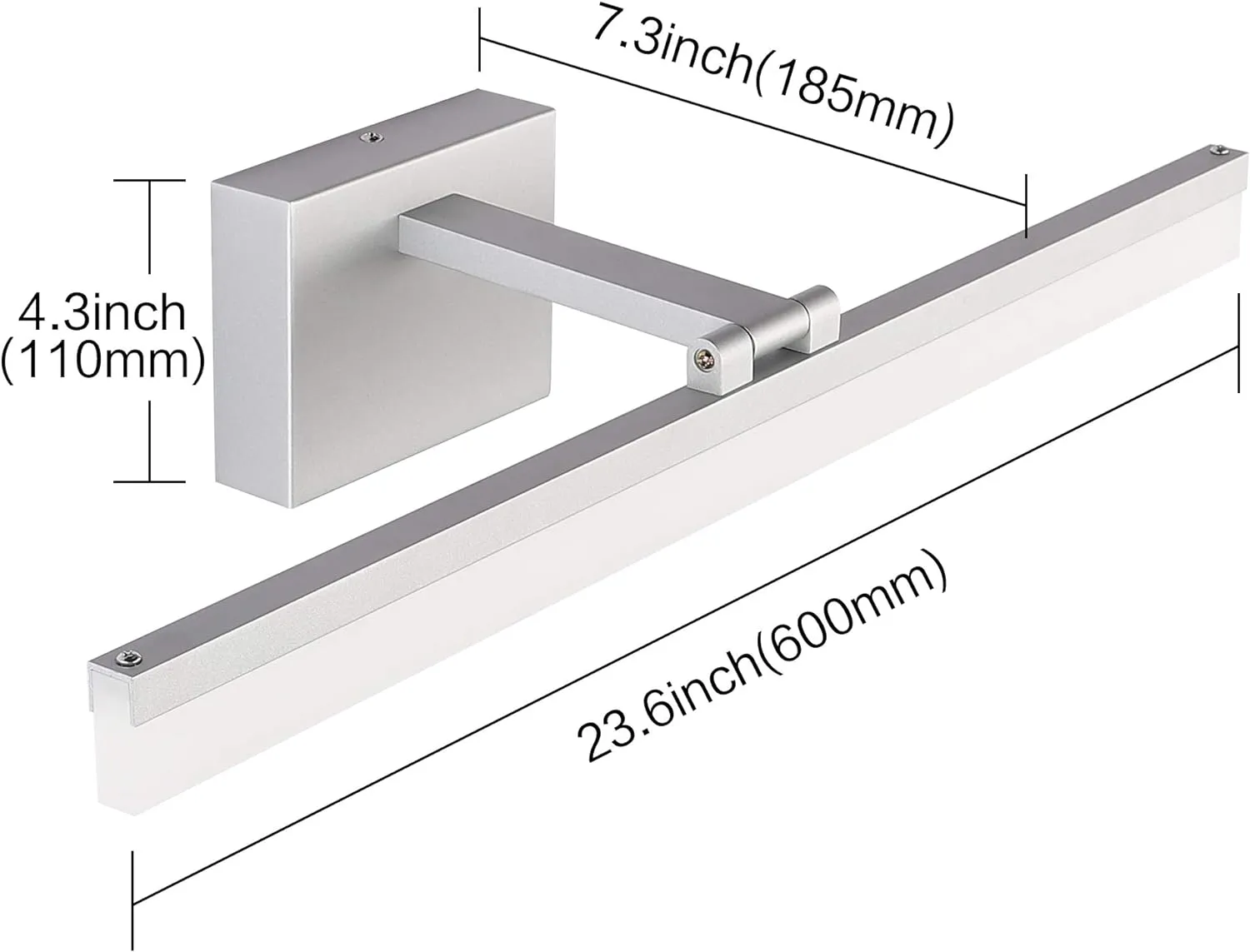 SOLFART Modern Dimmable Vanity Light Fixtures Silver Aluminum for Bathroom Wall Light 5500K LED Rotatable Light Bar