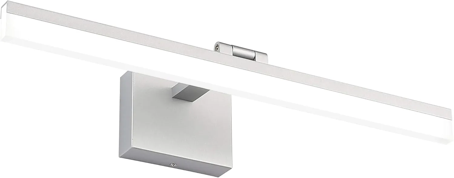 SOLFART Modern Dimmable Vanity Light Fixtures Silver Aluminum for Bathroom Wall Light 5500K LED Rotatable Light Bar
