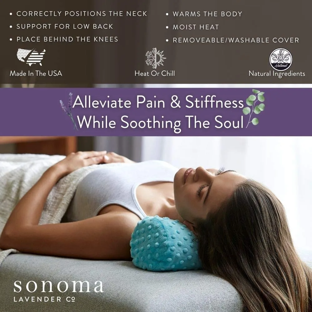 Sonoma Lavender, Lavender Bolster Roll, Microwaveable, Hot/Cold Neck Pillow, Soothing and Relaxing Pain Relief for Neck, Low Back or Behind The Knees, Removable/Washable Cover, (Lavender Dot)