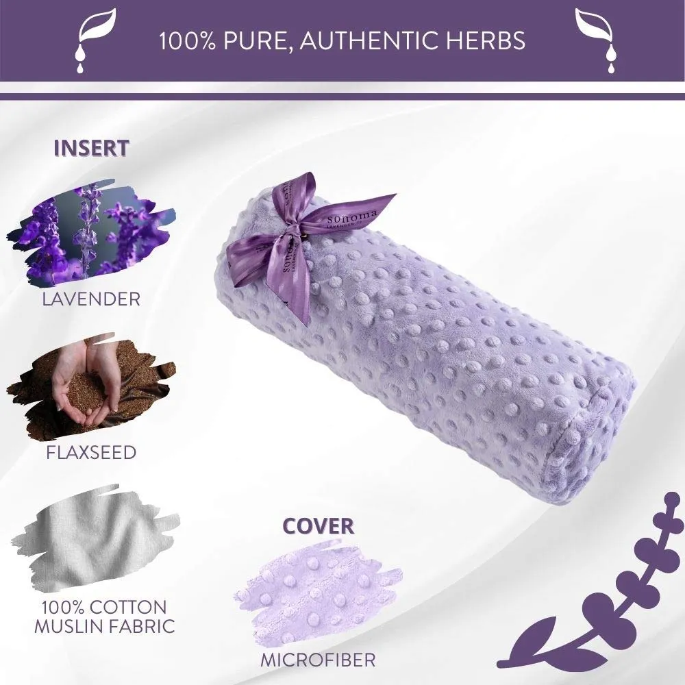 Sonoma Lavender, Lavender Bolster Roll, Microwaveable, Hot/Cold Neck Pillow, Soothing and Relaxing Pain Relief for Neck, Low Back or Behind The Knees, Removable/Washable Cover, (Lavender Dot)