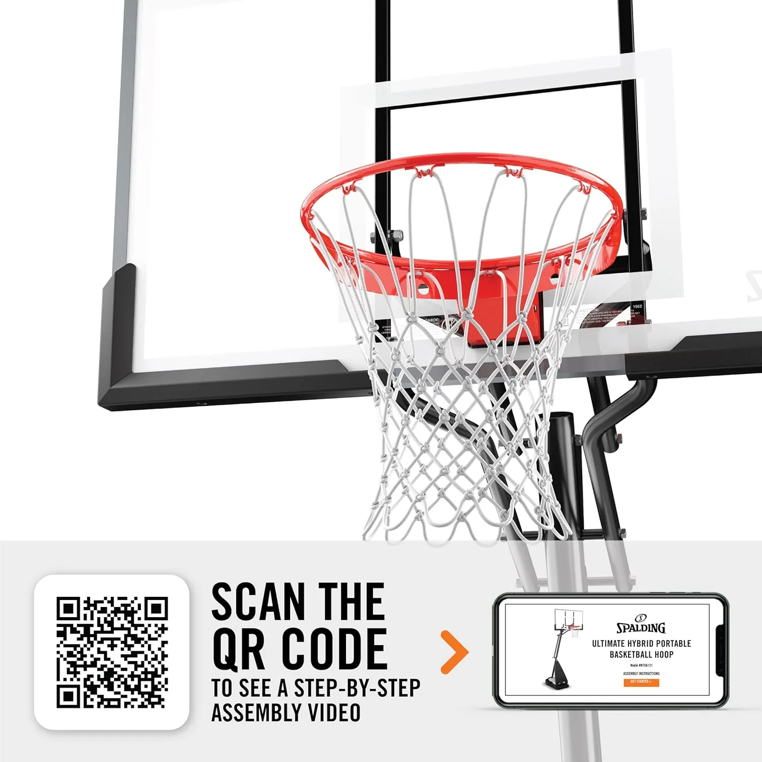 Spalding Ultimate Hybrid Portable Basketball Hoop | Adjustable Height from 7.5' to 10' in Infinite Increments | Arena Slam Breakaway Rim