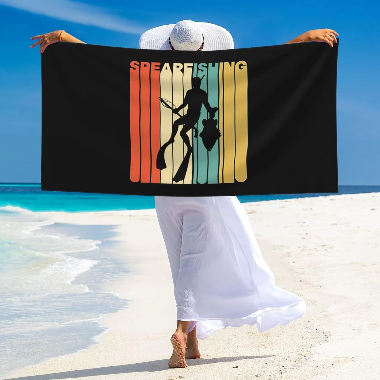Spearfishing Beach Towel 27.5x55 Inches - Ultra Soft Quick Dry Sand Towel, Lightweight Large Bath Towel for Pool, Summer, Travel