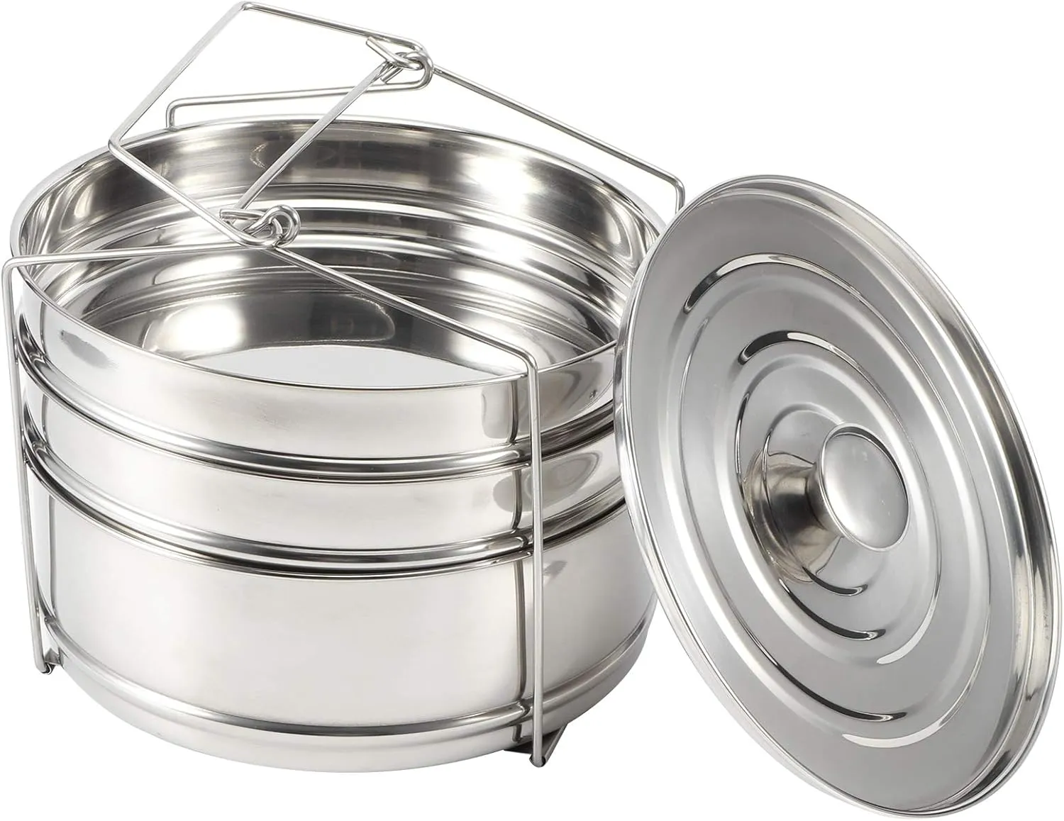 Stackable Steamer Insert Pans, Stainless Steel 3 Tier Mini Pressure Cooker Accessories w/Sling Handle Pot in Pot Food Steamer for 6/8 QT Pressure Cooker
