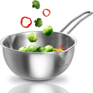 Stainless Steel Baby Wok 200mm / 7.87inches, 3-Ply Base with Aluminum Core, All Cooktops, Multipurpose Saucepan, Ramen Pot, On-the-go Cooking Pot for Outdoor or Camping
