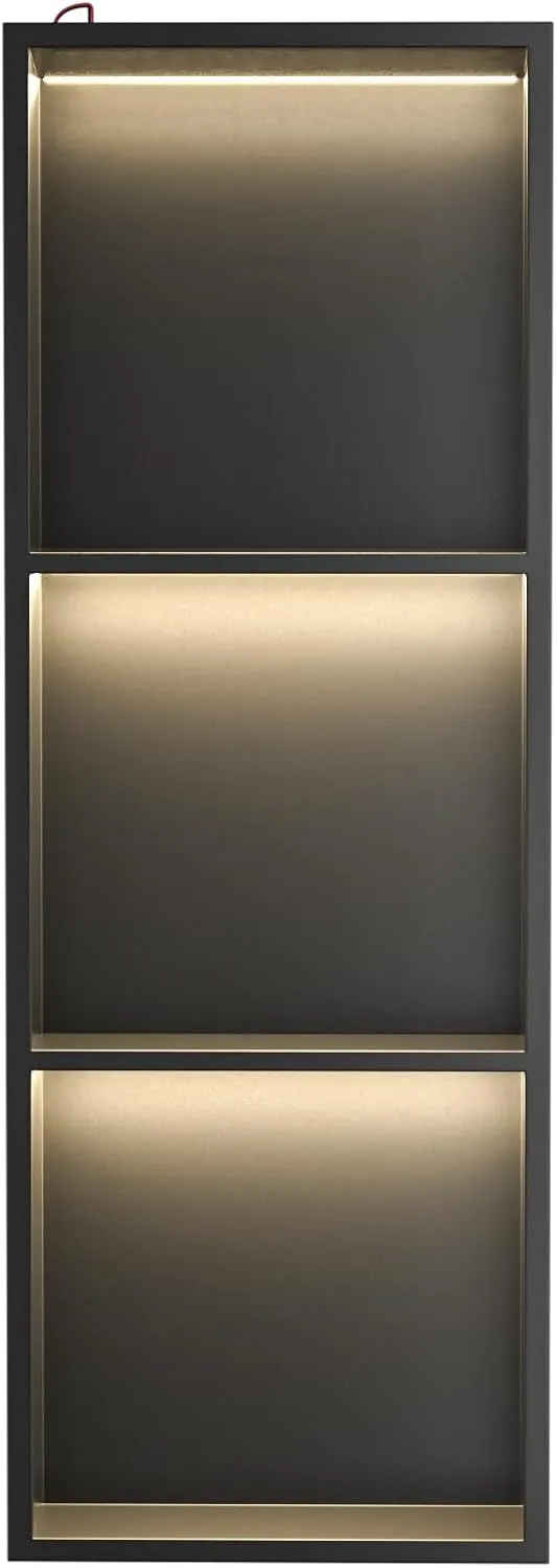Stainless Steel Shower Niche with Shelf 36" X 12" Matte Black with Led Light 3 Shelves No Tile Needed Niche Shower for Bathroom Storage Over-Mounted Installation