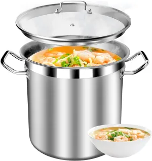 Stainless Steel Stock pot - 20 Quart Stock Pot with Glass Lid - Commercial Grade Large Cooking Pot - Heavy-Duty Induction Soup Pot Dishwasher Safe Stockpots