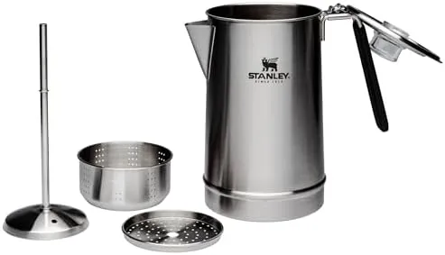 Stanley Coffee Percolator 1.1QT, Stainless Steel Wide Mouth Coffee Press,Large Capacity, Ergonomic Handle, Dishwasher Safe