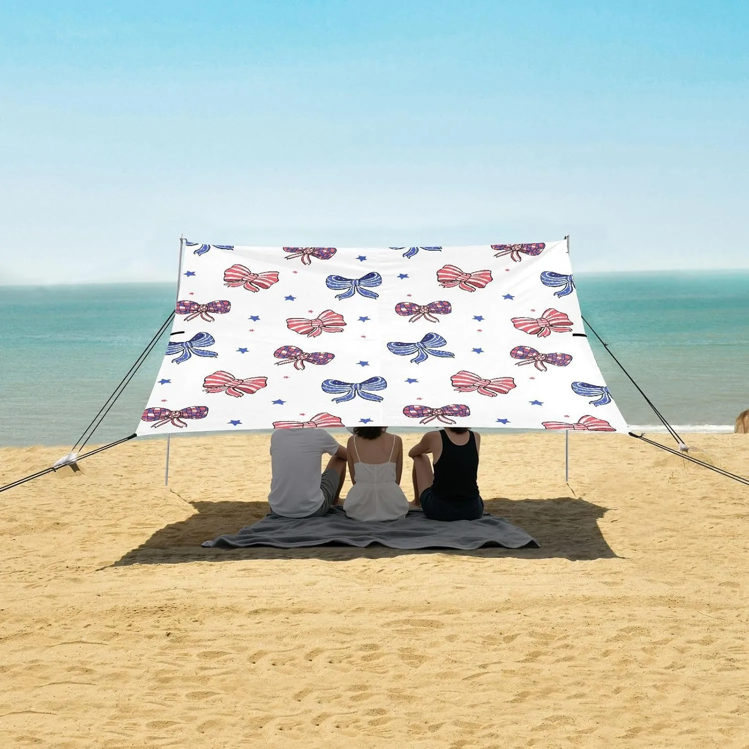 Stars and Stripes Patriotic Bow Beach Camping Tent Sun Shelter for Whole Family, 4th of July Beach Shade Canopy with UPF50  UV Protection,Easy Set Up and Carry,Outdoor Shade for Trips, Fishing,