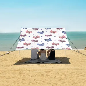 Stars and Stripes Patriotic Bow Beach Camping Tent Sun Shelter for Whole Family, 4th of July Beach Shade Canopy with UPF50  UV Protection,Easy Set Up and Carry,Outdoor Shade for Trips, Fishing,