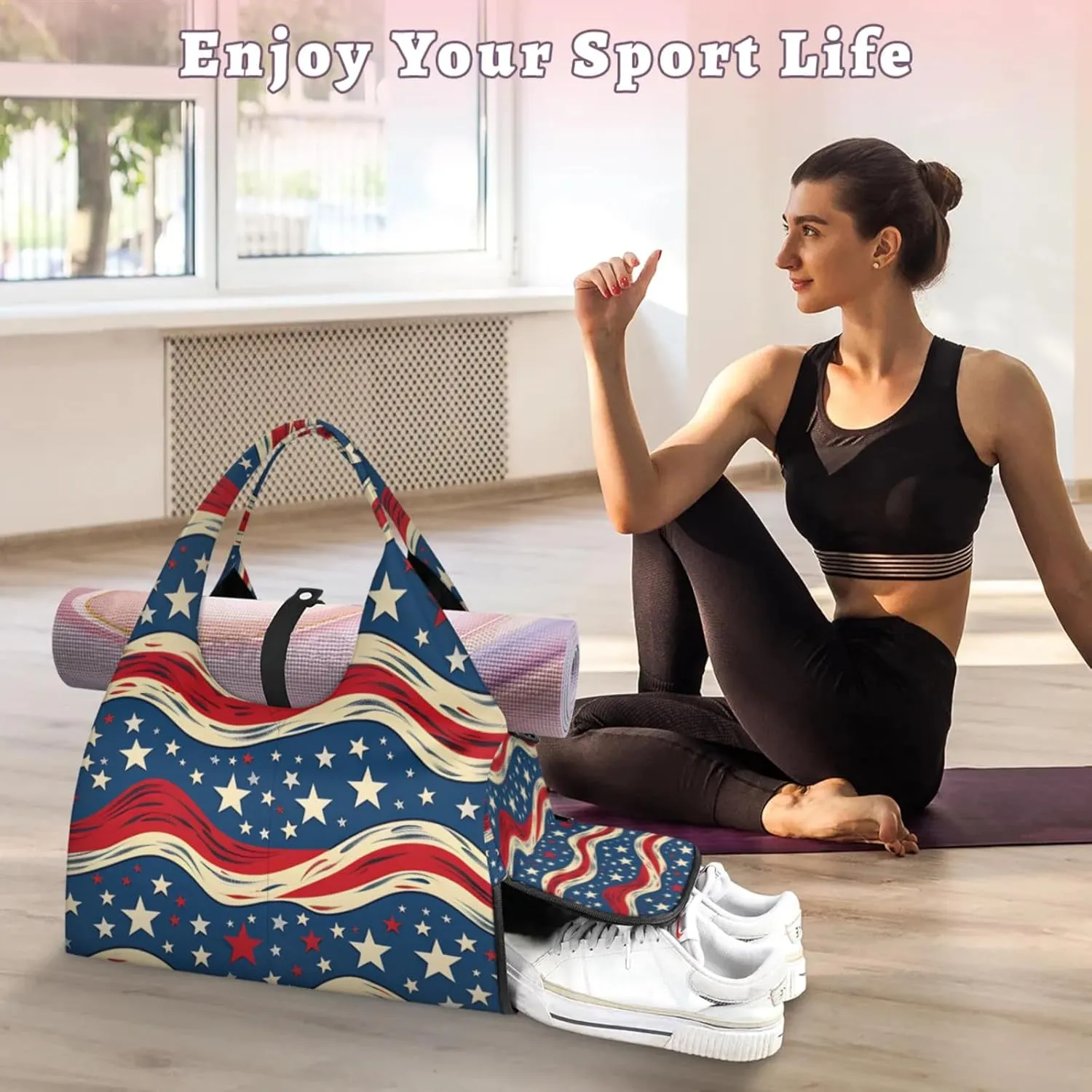 Stars Lines Paper Gym Bag Yoga Mat Tote for Women with Shoes Compartment Lightweight Duffle Travel Carrier Wet Dry Storage Pockets Adjustable Pilates Mats Shoulder Bags for Sport Swim