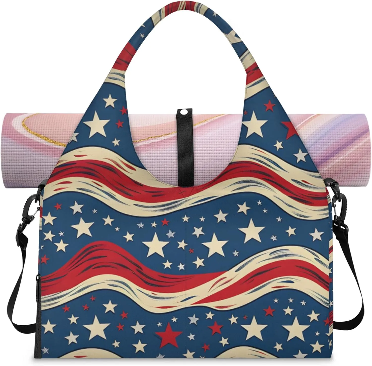 Stars Lines Paper Gym Bag Yoga Mat Tote for Women with Shoes Compartment Lightweight Duffle Travel Carrier Wet Dry Storage Pockets Adjustable Pilates Mats Shoulder Bags for Sport Swim
