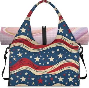 Stars Lines Paper Gym Bag Yoga Mat Tote for Women with Shoes Compartment Lightweight Duffle Travel Carrier Wet Dry Storage Pockets Adjustable Pilates Mats Shoulder Bags for Sport Swim