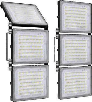 STASUN 2 Pack 600W LED Flood Light, Mini Series Stadium Light, 60000LM 6000K Daylight White IP66 Waterproof 3 Adjustable Panels Outdoor Sports Lighting for Basketball Court, Parking Lot,Baseball Field