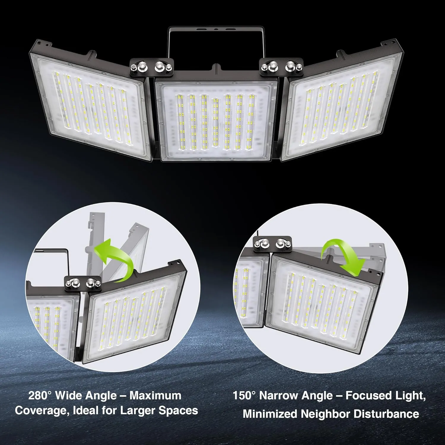 STASUN 2 Pack 600W LED Flood Light, Mini Series Stadium Light, 60000LM 6000K Daylight White IP66 Waterproof 3 Adjustable Panels Outdoor Sports Lighting for Basketball Court, Parking Lot,Baseball Field
