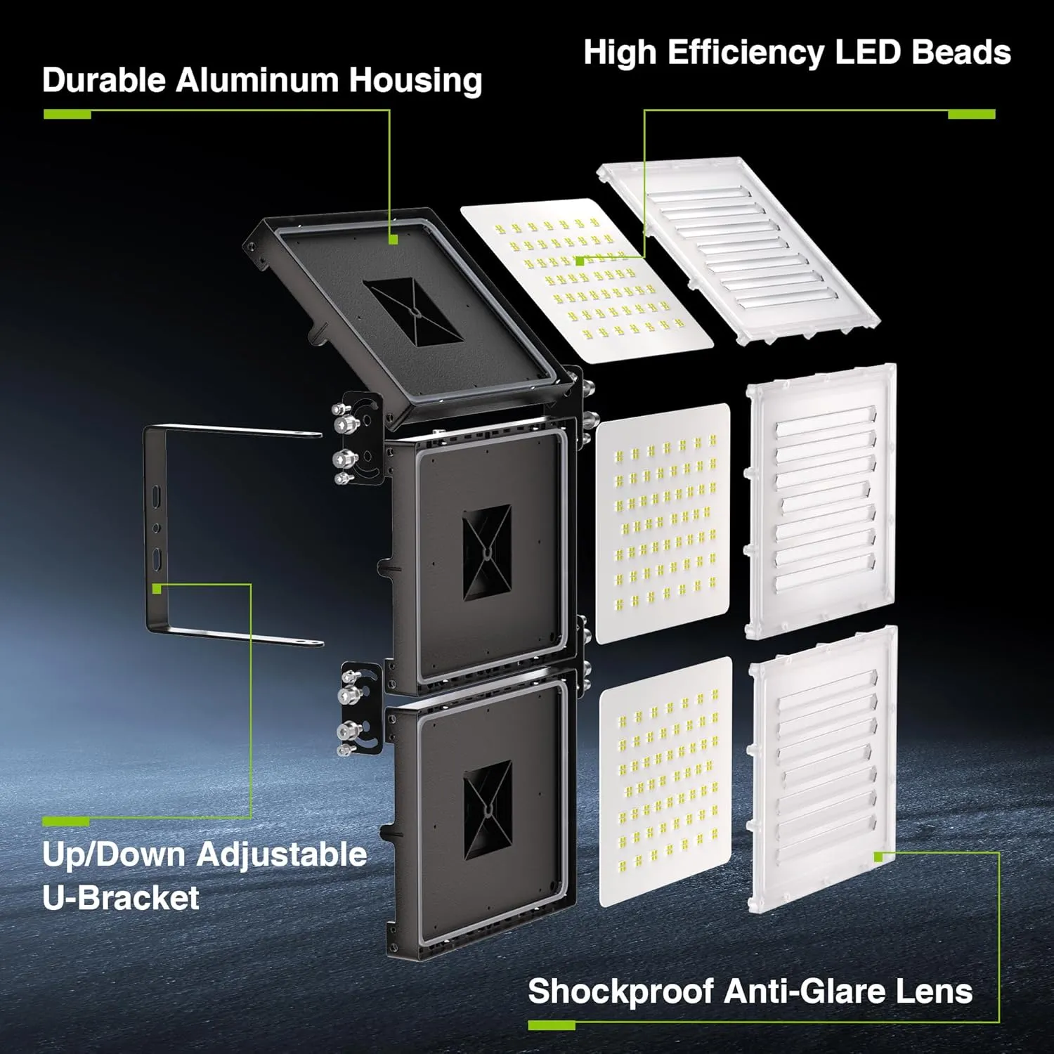STASUN 2 Pack 600W LED Flood Light, Mini Series Stadium Light, 60000LM 6000K Daylight White IP66 Waterproof 3 Adjustable Panels Outdoor Sports Lighting for Basketball Court, Parking Lot,Baseball Field