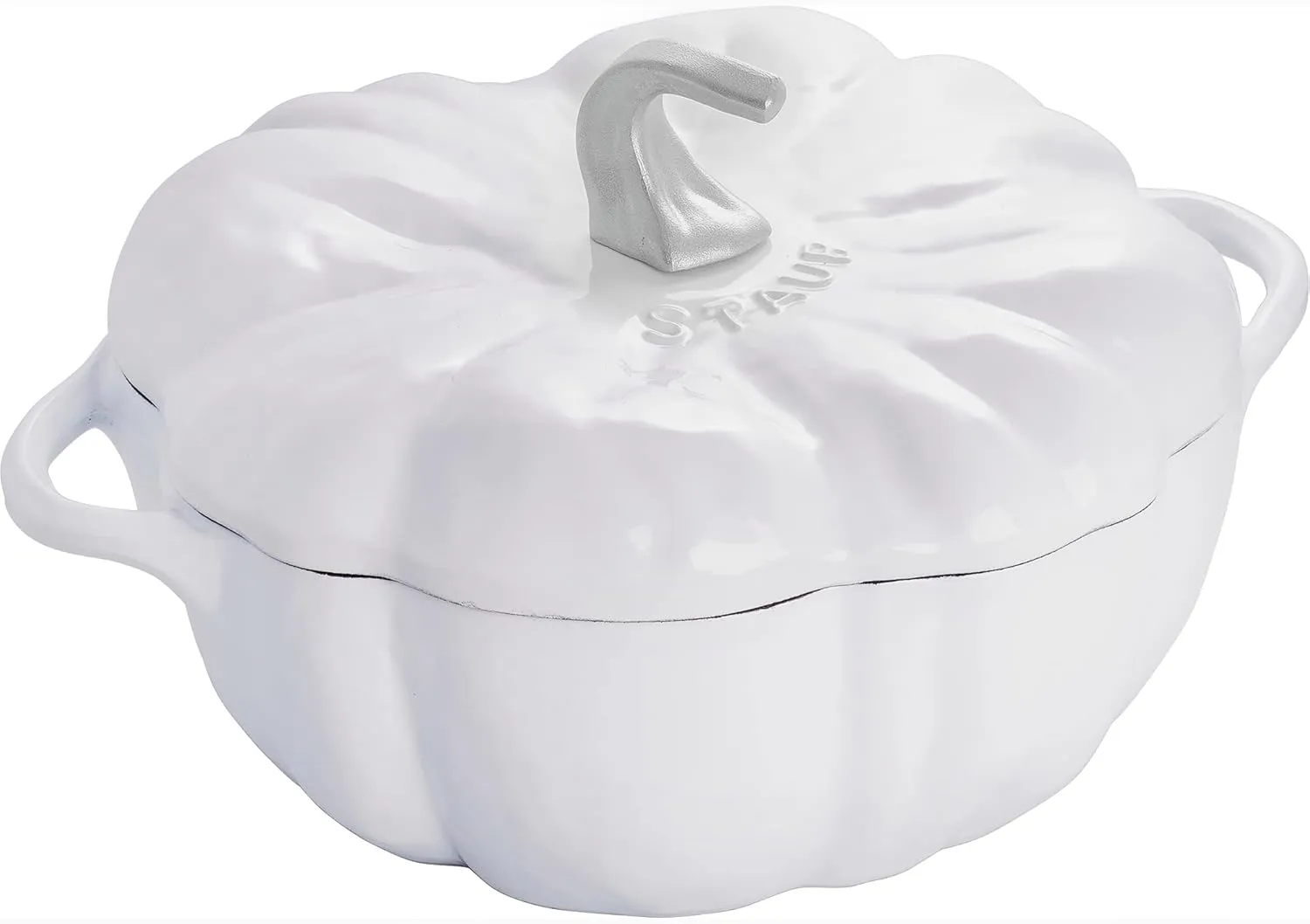 STAUB Cast Iron Dutch Oven 3.5-qt Pumpkin Cocotte with Stainless Steel Knob, Made in France, Serves 3-4, White