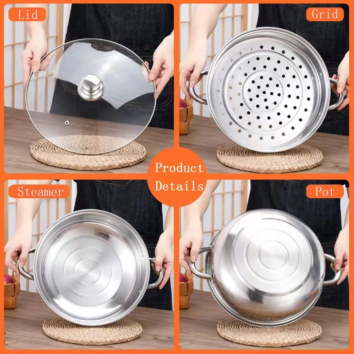 Steamer for Cooking, 5.0 Quarts Stainless Steel Steamer Pot, 2-Tier Food Steam Pots with Lid for Cooking Vegetables, Seafood, Soups, Stews and Pasta, 11 x 6.1 inch