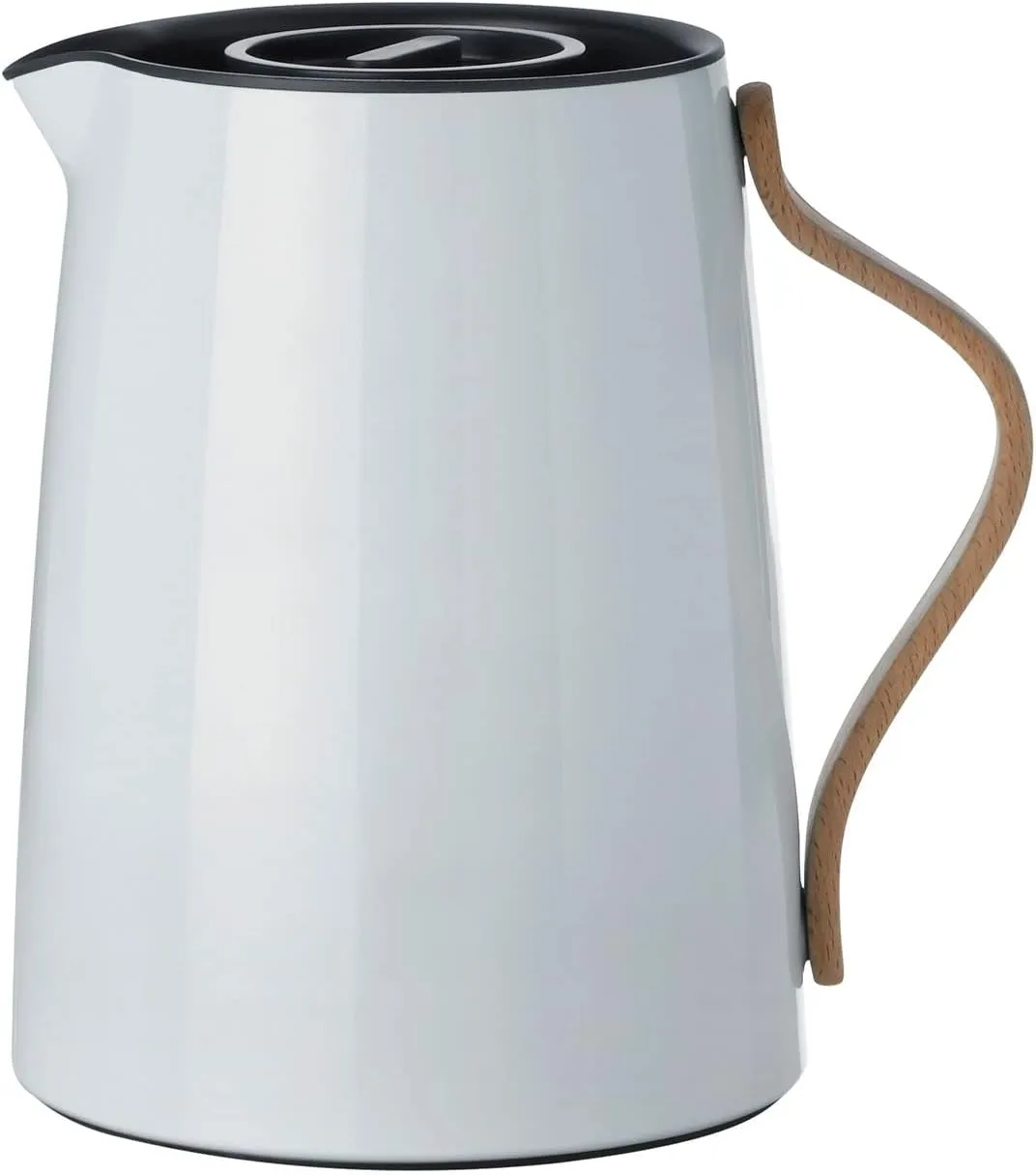 Stelton Emma Vacuum Tea Jug - Plastic Insulated Teapot with Lid & Stainless Steel Thermal Insert for Hot Beverage - Modern Design, Smart Built-in Infuser Filter, Beechwood Handle - 1 Litre (White)