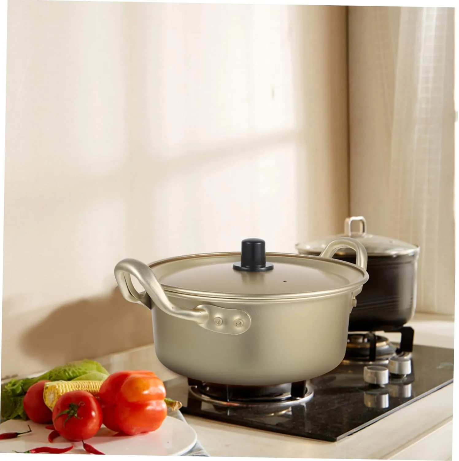 STOBAZA 2pcs Aluminum Casserole Cookware Pot Lid Portable Cooking Pot Noodles Bowls Instant Noodle for Camping Hiking Outdoor Cooking