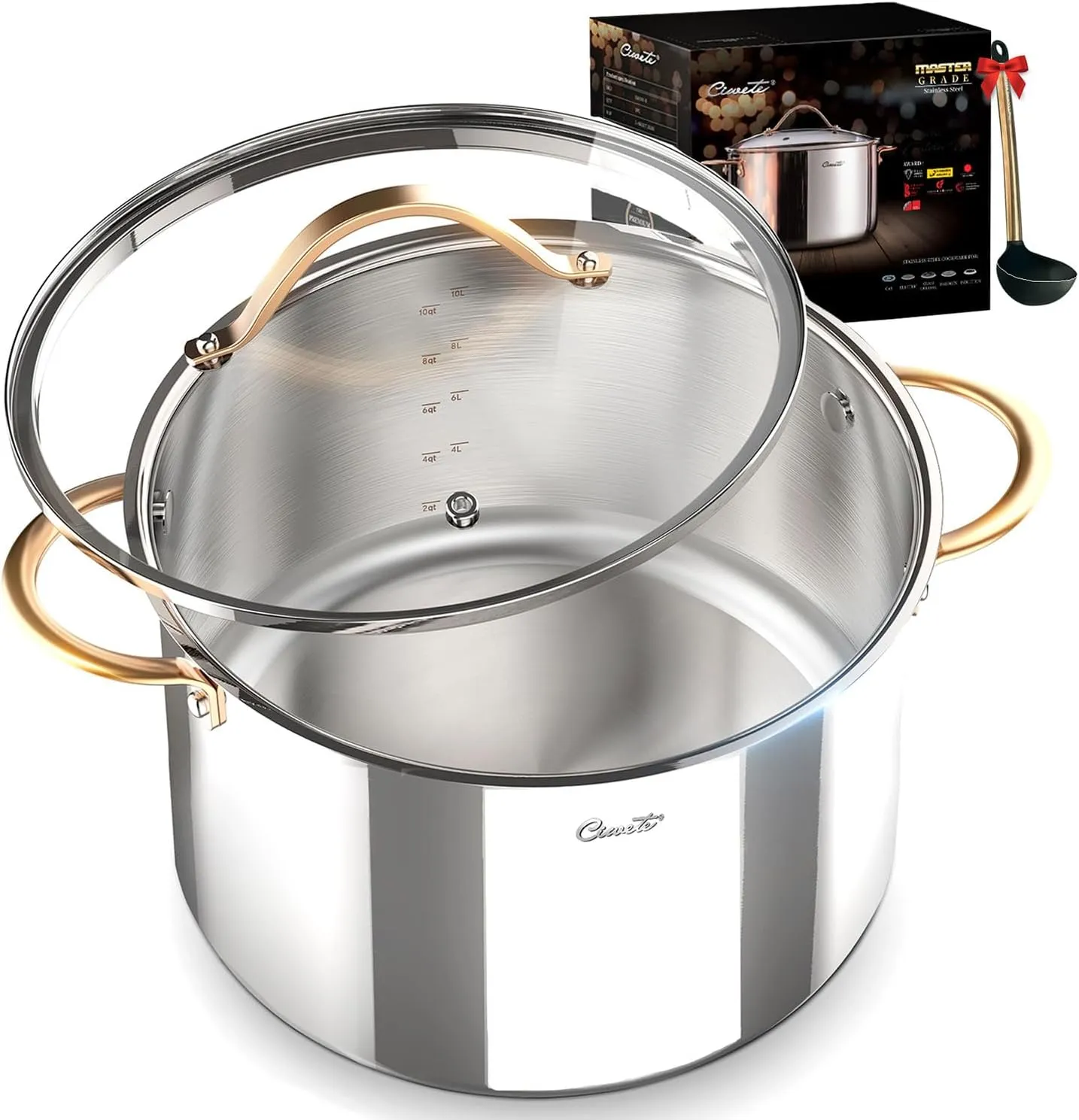 Stock Pot 12 Quart, 18/10 Tri-Ply Stainless Steel Whole Clad with Lid, Seamless 12 QT Soup Copper Handle, Healthy Stockpots, Induction, Oven, Gas and Dishwasher Safe (SS0101-12)