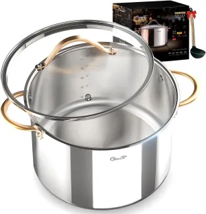 Stock Pot 12 Quart, 18/10 Tri-Ply Stainless Steel Whole Clad with Lid, Seamless 12 QT Soup Copper Handle, Healthy Stockpots, Induction, Oven, Gas and Dishwasher Safe (SS0101-12)