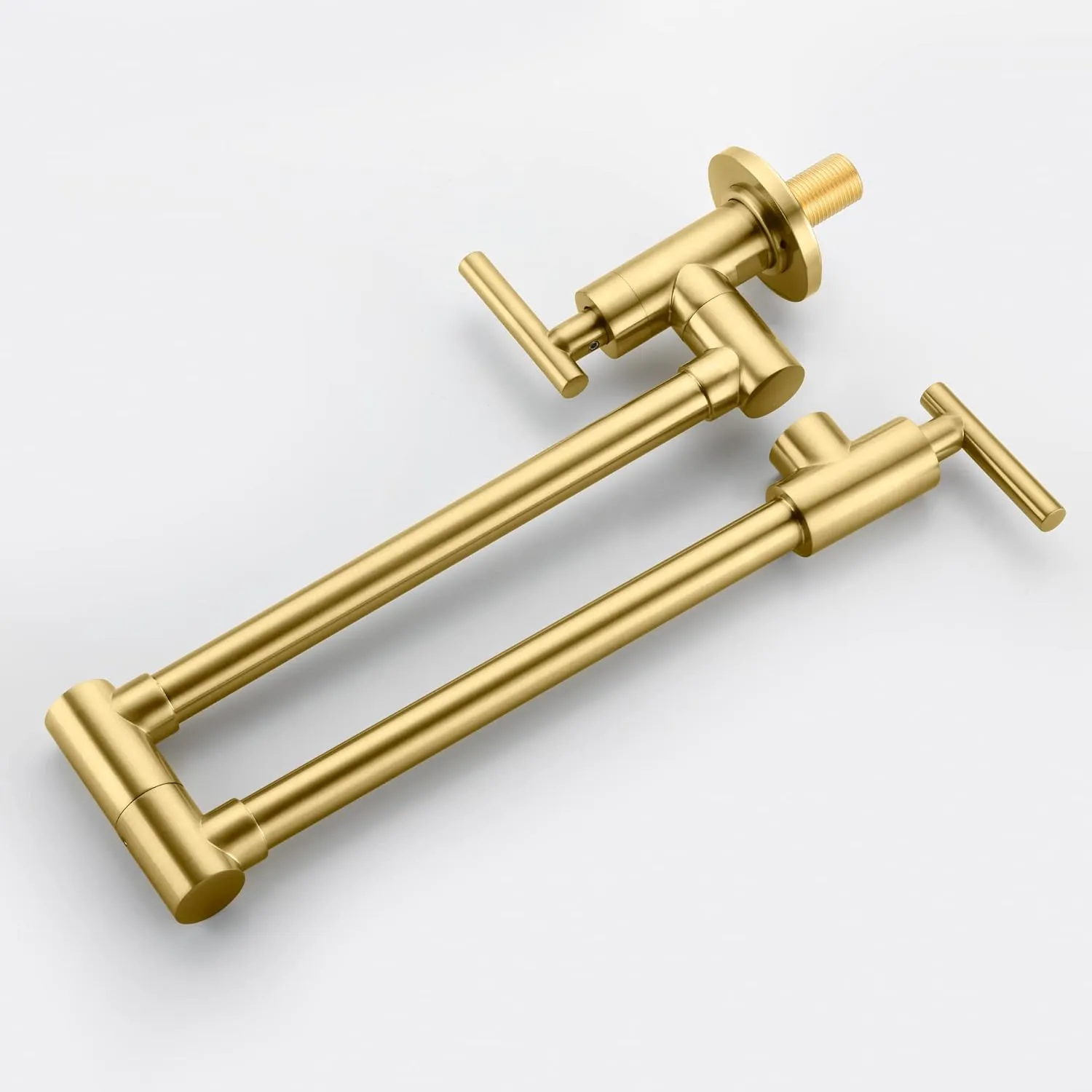 SUMERAIN Gold Pot Filler Faucet Wall Mount Brass Kitchen Folding Faucet with Double Joint Swing Arms, Two Handle Design