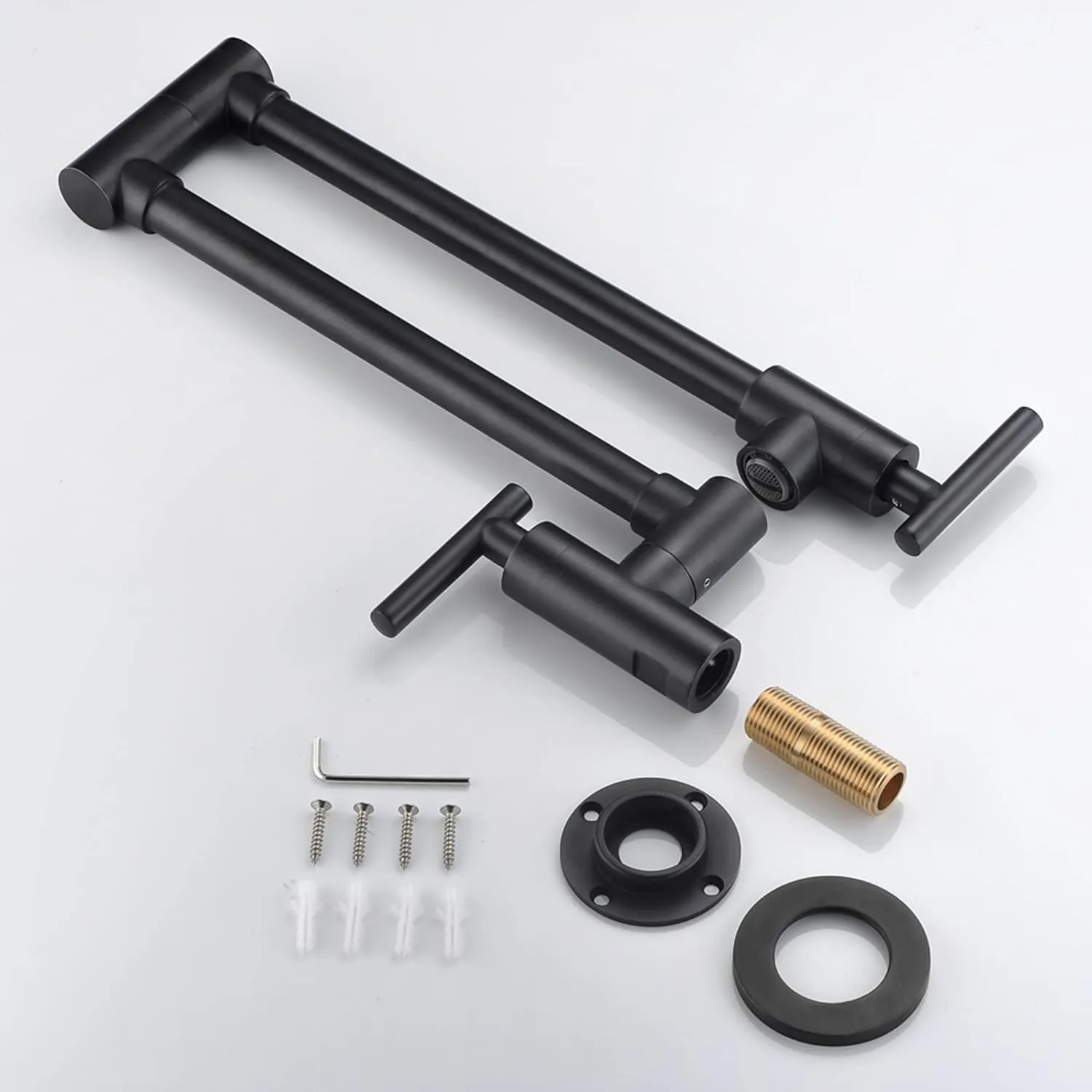 sumerain Matte Black Pot Filler Faucet Wall Mount Folding Kitchen Faucet Double Joint Swing Arm