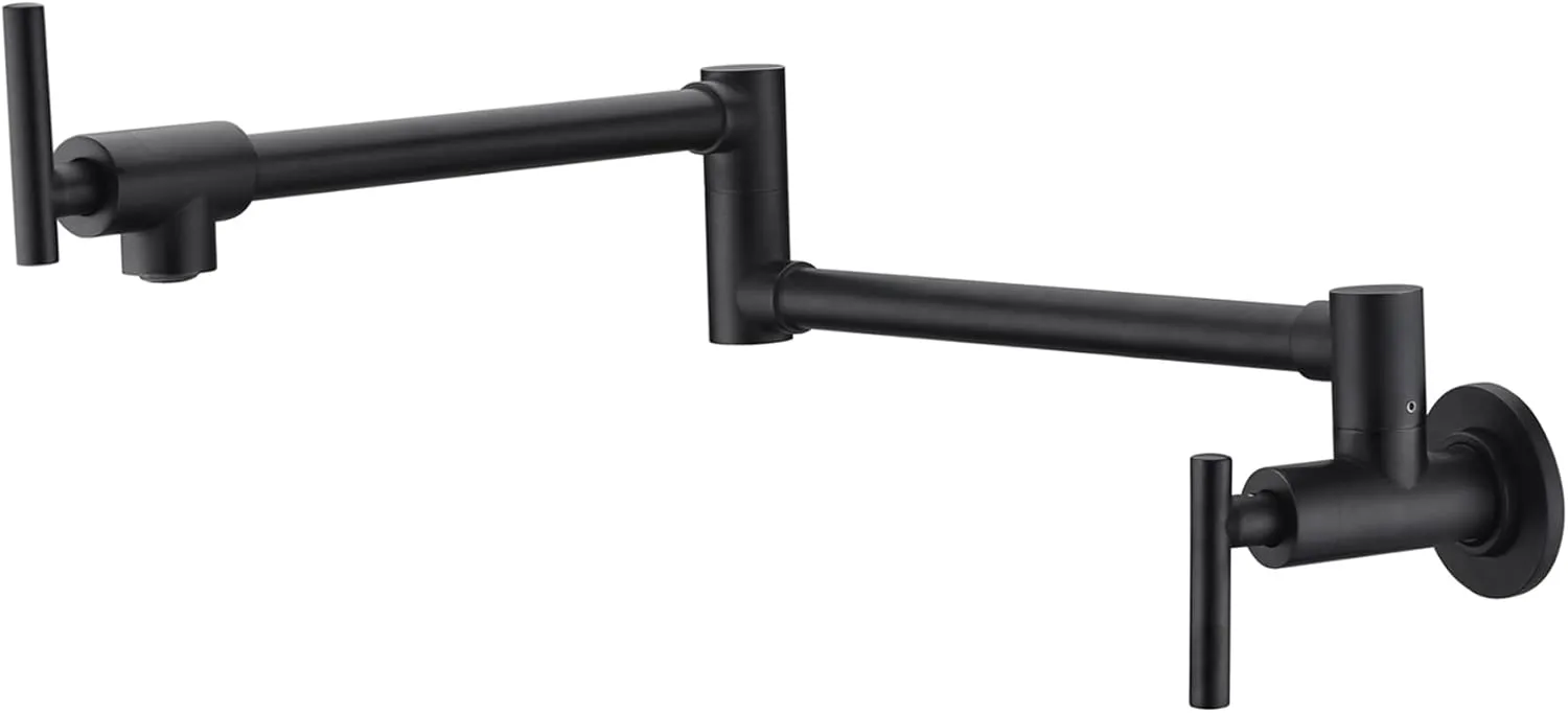 sumerain Matte Black Pot Filler Faucet Wall Mount Folding Kitchen Faucet Double Joint Swing Arm