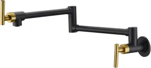 SUMERAIN Pot Filler Faucet Wall Mount Kitchen Faucet Black and Gold Double Joint Swing Arms, Two Handle