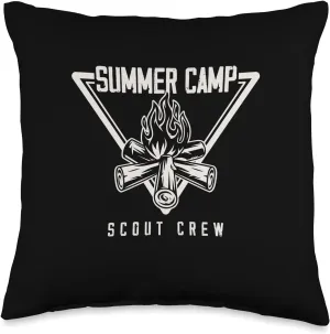 Summer Camp Forest Campfire Adventure Nature Outdoor Tent Throw Pillow, 16x16, Multicolor