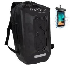 Summit Outwear Waterproof Backpack, Dry Bag Backpack for Men and Women with Roll Top Closure, Cushioned Back Panel, Large Dry Sack With Water Bottle Pocket 25 Liters (Black)